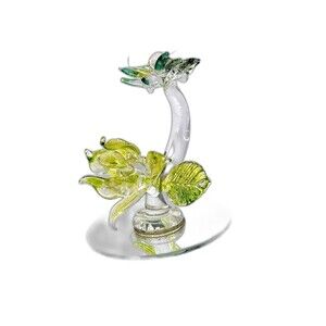 Blown Glass Butterfly Figurine Green Mirror Base  2 1/2 x 2 1/2 inches